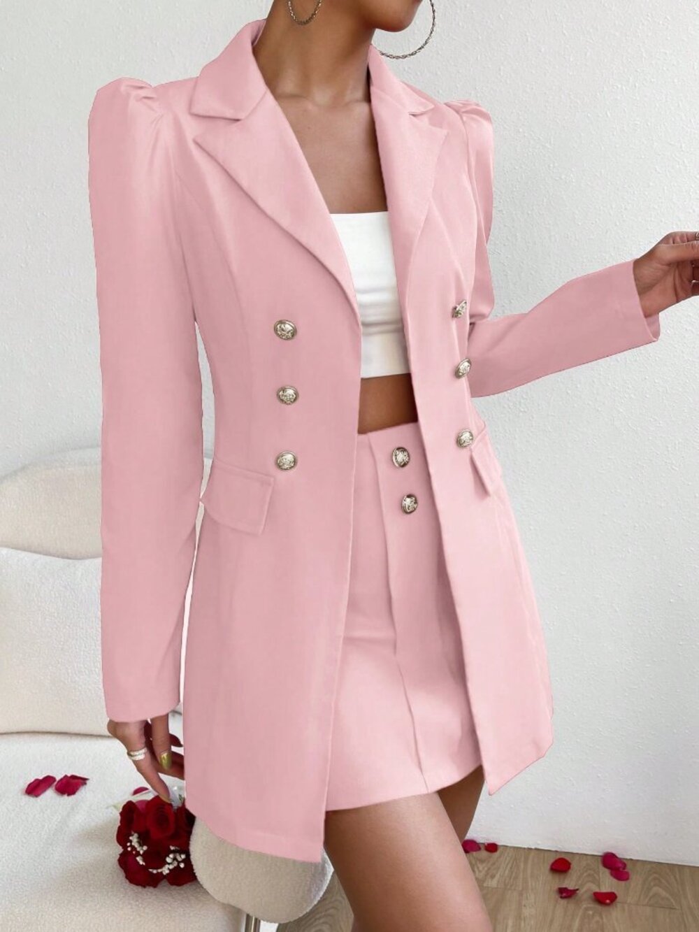 Pink Elegant Women's Elegent Suit Blazer Skirt Set - Picture 5 of 6